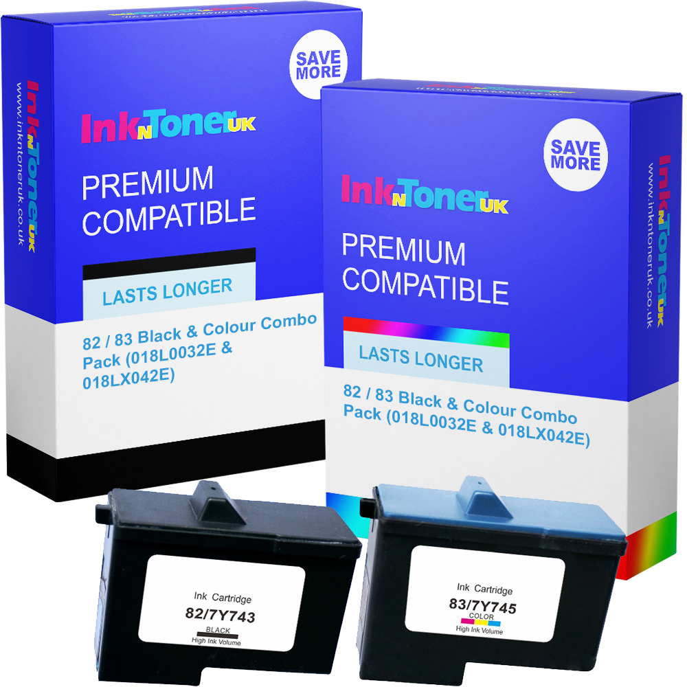 Premium Remanufactured Lexmark 82 / 83 Black & Colour Combo Pack Ink Cartridges (018L0032E & 018LX042E)