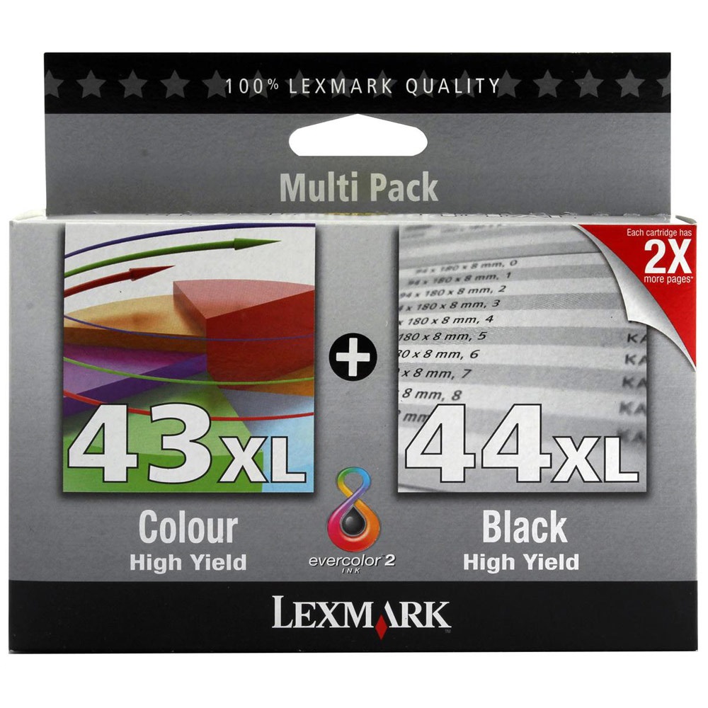 Original Lexmark 43XL / 44XL Black & Colour Combo Pack Ink Cartridges (0080D2966)