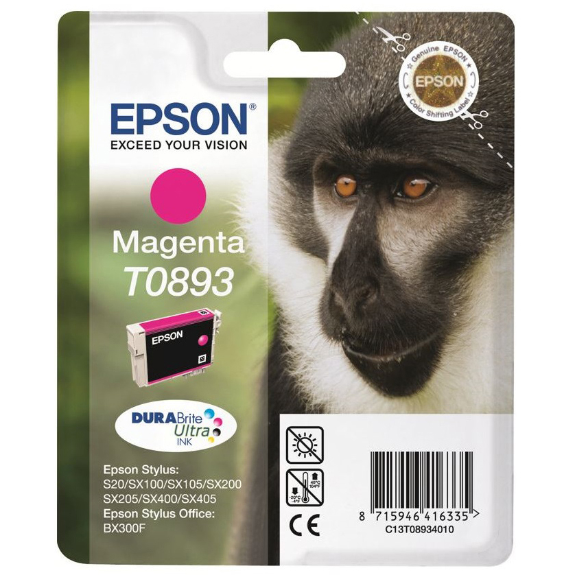 Original Epson T0893 Magenta Ink Cartridge (C13T08934011) Monkey