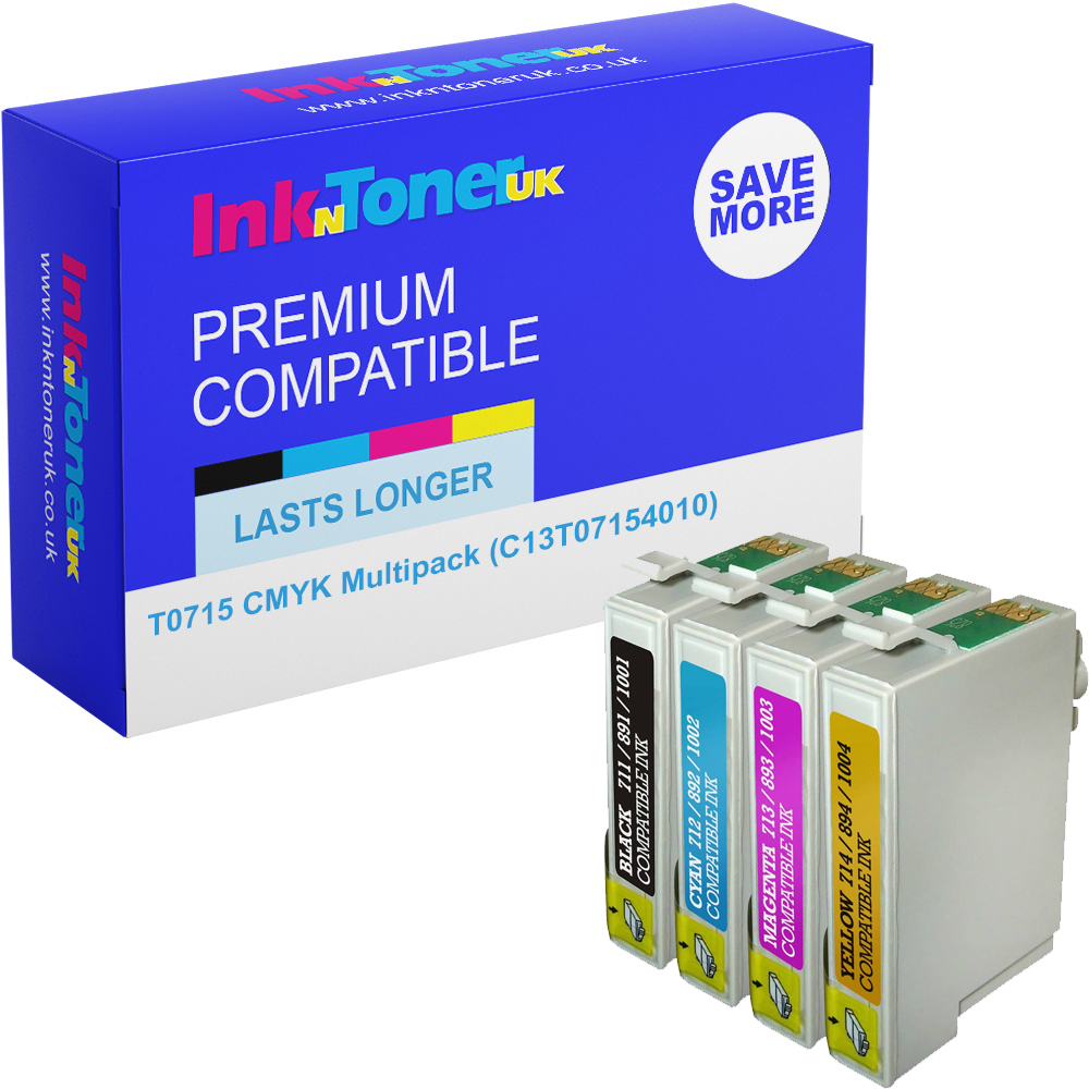 Premium Compatible Epson T0715 CMYK Multipack Ink Cartridges (C13T07154010) Cheetah