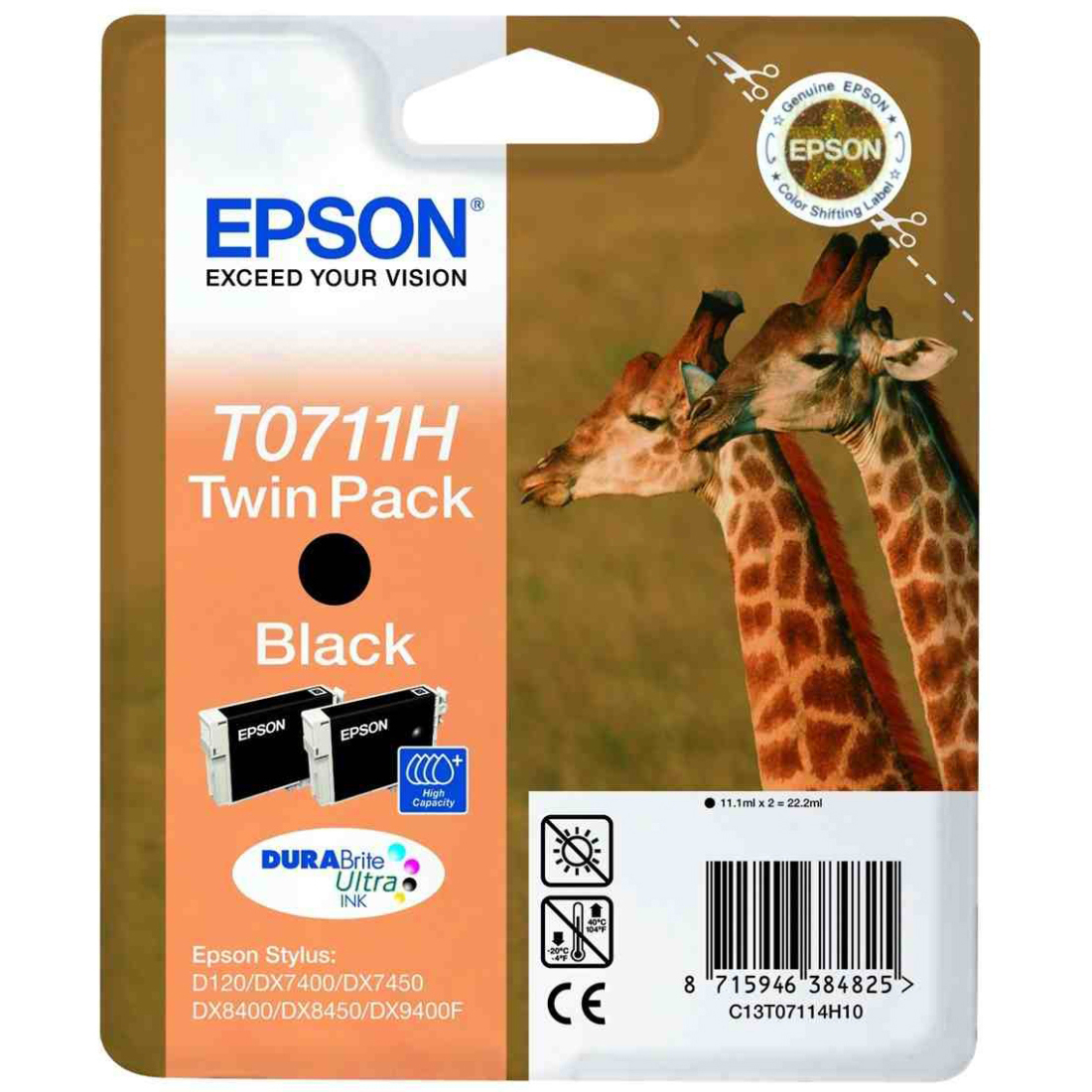 Original Epson T0711H Black Twin Pack High Capacity Ink Cartridges (C13T07114H10) Cheetah
