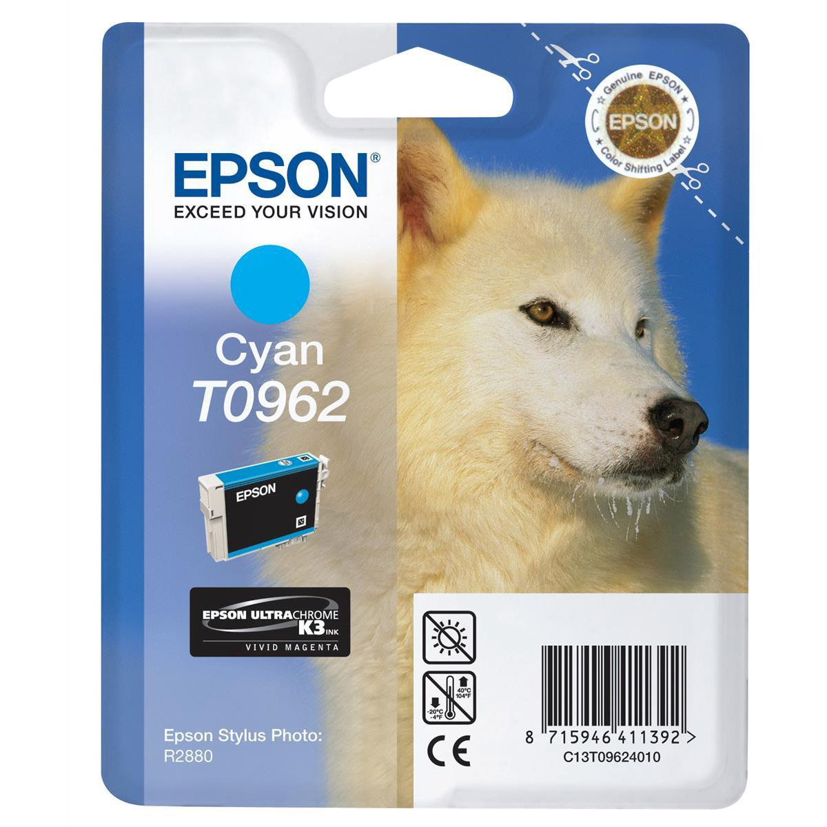 Original Epson T0962 Cyan Ink Cartridge (C13T09624010) Husky