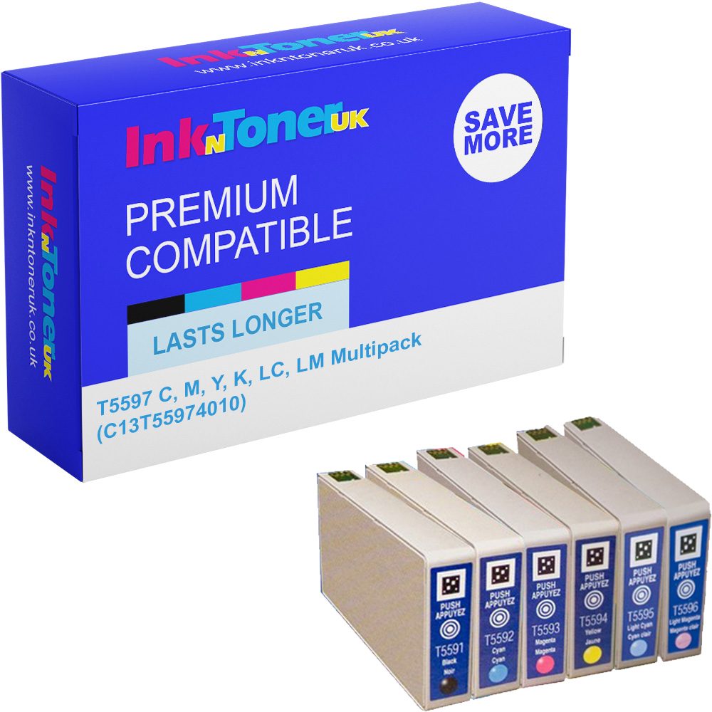 Premium Compatible Epson T5597 C, M, Y, K, LC, LM Multipack Ink Cartridges (C13T55974010) Penguin