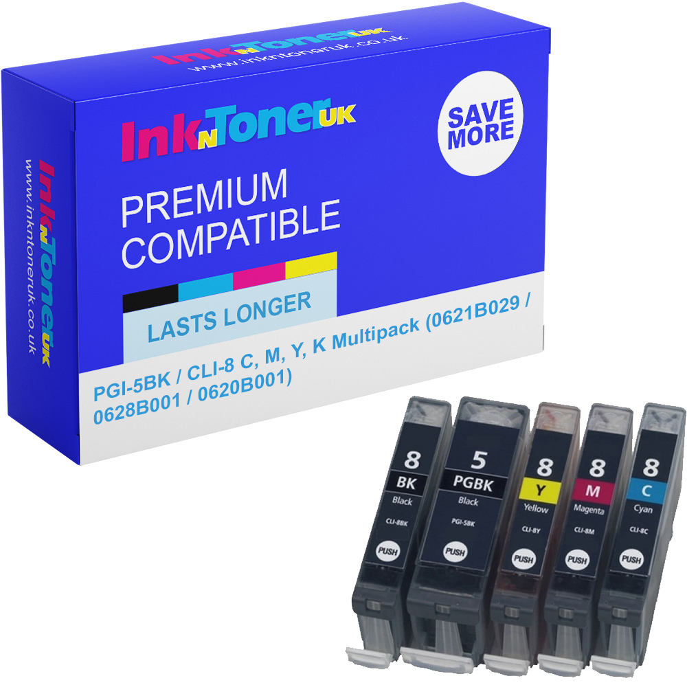 Premium Compatible Canon PGI-5BK / CLI-8 C, M, Y, K Multipack Ink Cartridges (0621B029 / 0628B001 / 0620B001)