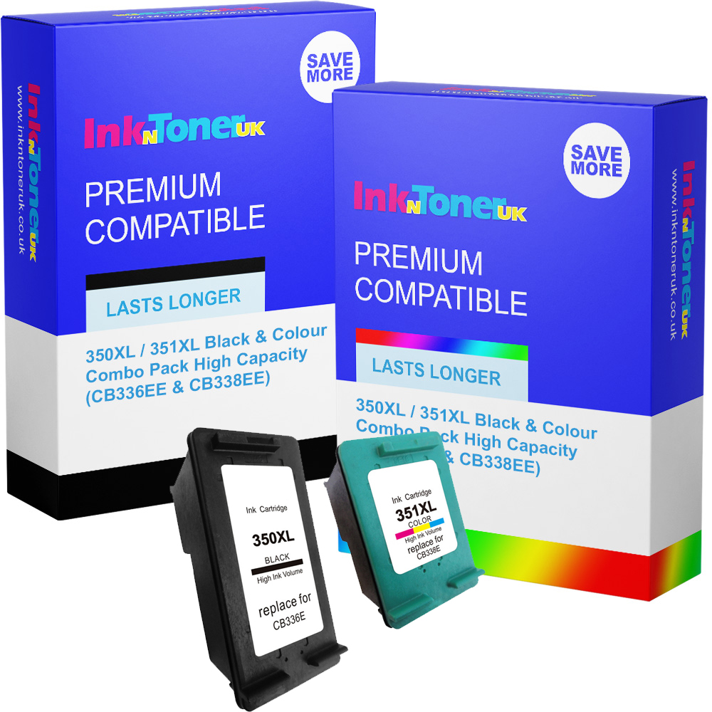 Premium Remanufactured HP 350XL / 351XL Black & Colour Combo Pack High Capacity Ink Cartridges (CB336EE & CB338EE)