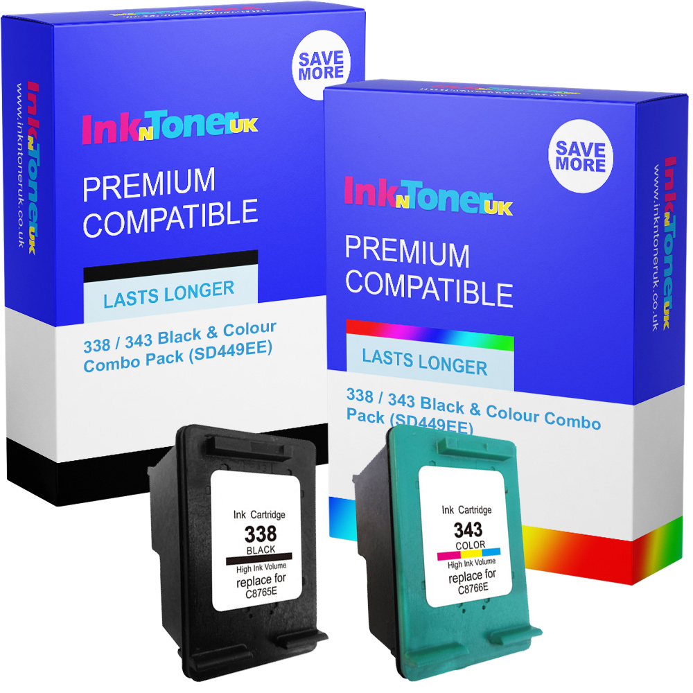 Premium Remanufactured HP 338 / 343 Black & Colour Combo Pack Ink Cartridges (SD449EE)