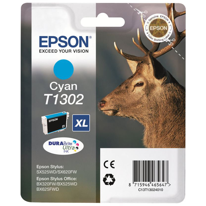 Original Epson T1302XL Cyan High Capacity Ink Cartridge (C13T13024010) Stag
