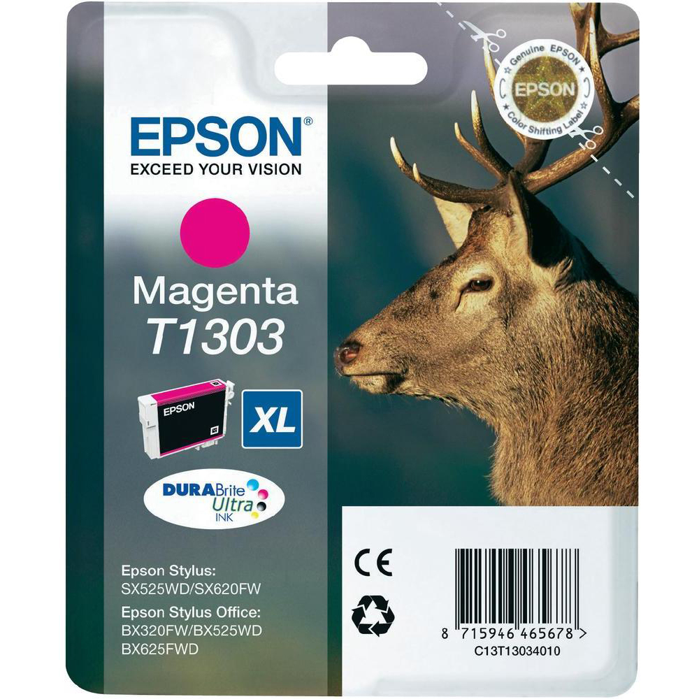 Original Epson T1303XL Magenta High Capacity Ink Cartridge (C13T13034010) Stag
