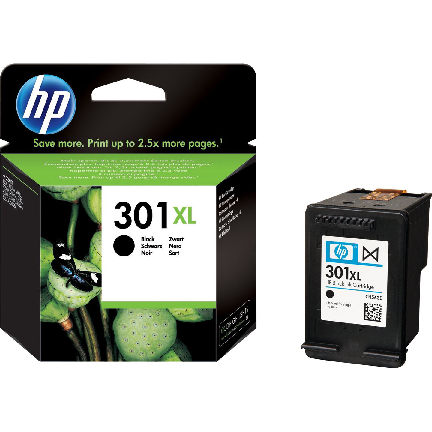 Original HP 301XL Black High Capacity Ink Cartridge (CH563EE)