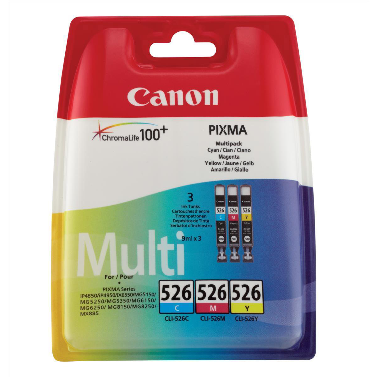 Original Canon CLI-526 Cyan Magenta Yellow Pack Ink Cartridges (4541B006)