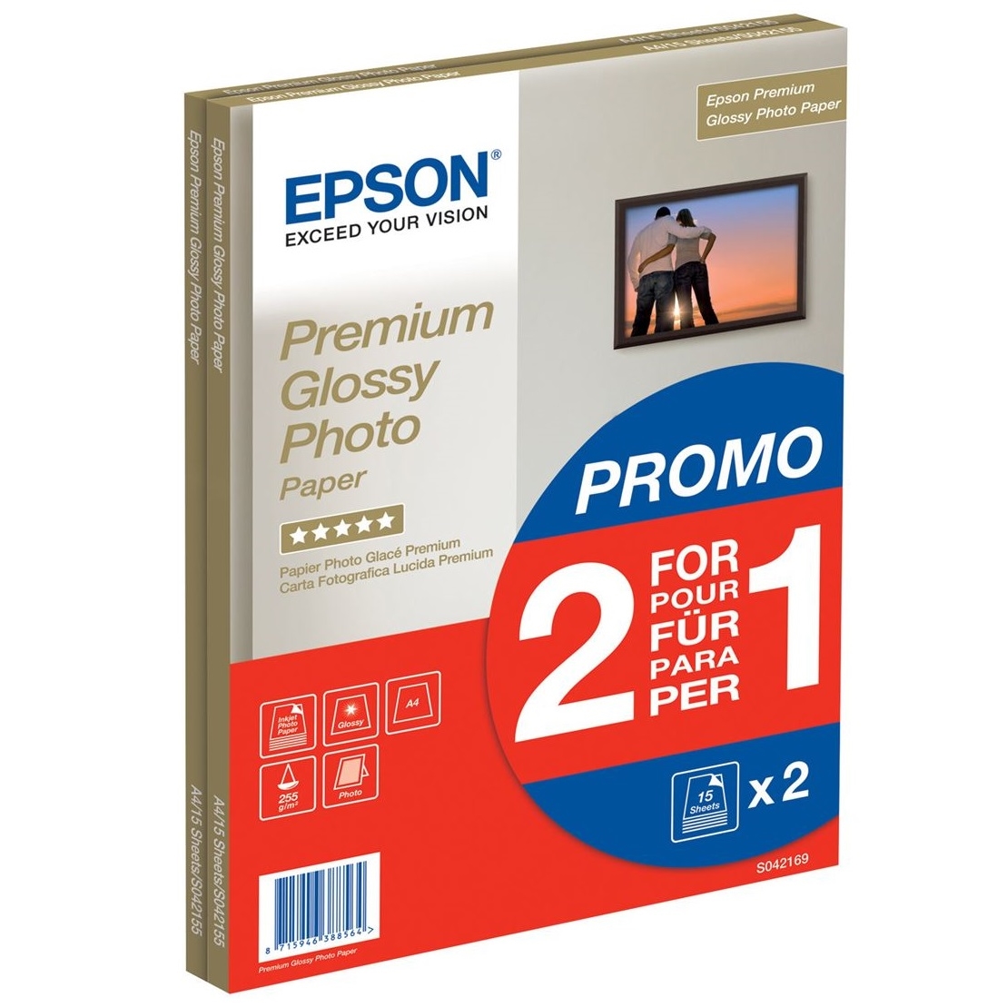 Original Epson S042169 255gsm A4 Twin Pack Photo Paper - 2x 15 Sheets (C13S042169)