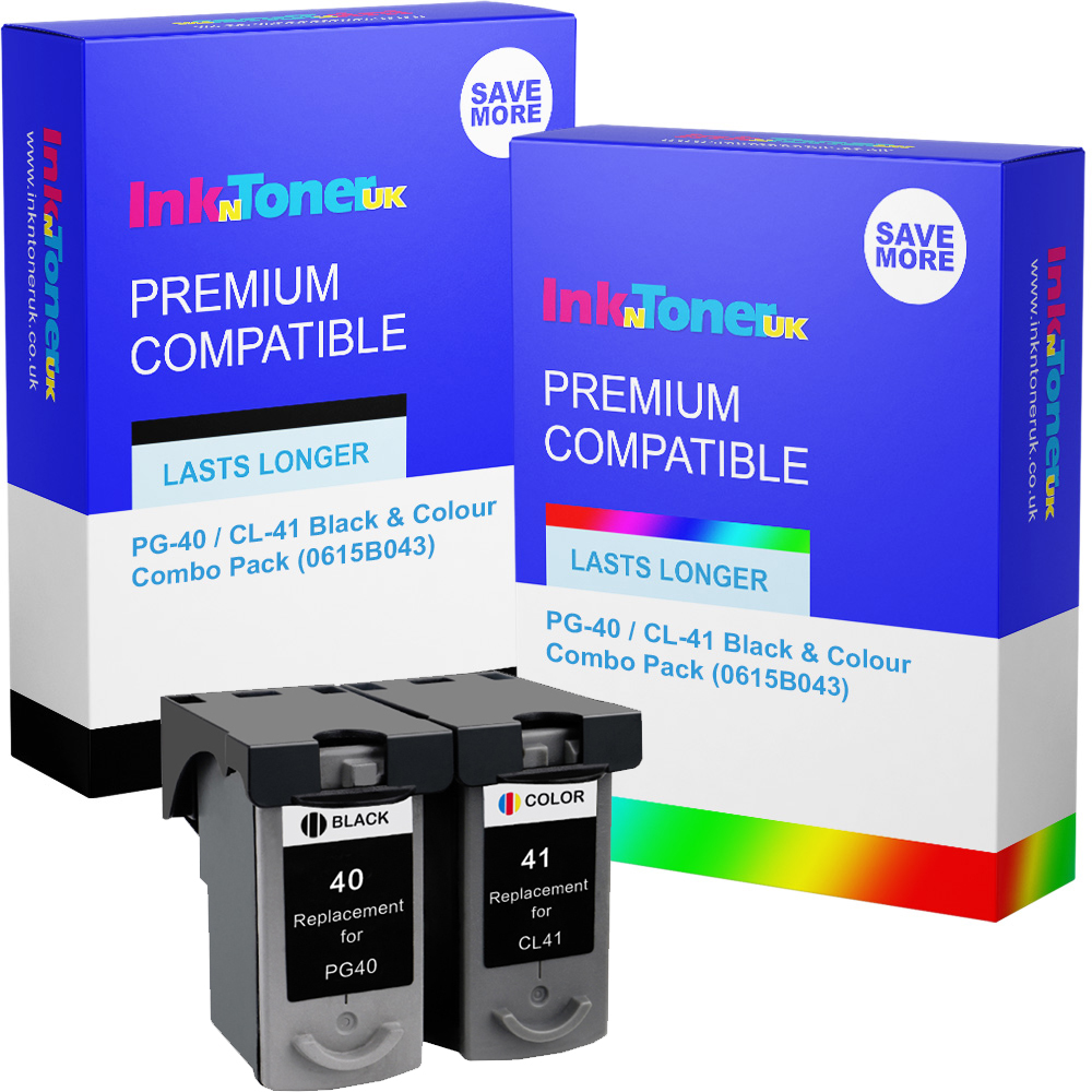 Premium Remanufactured Canon PG-40 / CL-41 Black & Colour Combo Pack Ink Cartridges (0615B043)