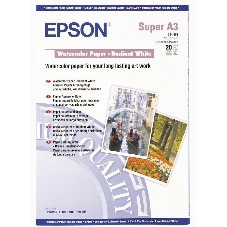 Original Epson S041352 188gsm A3+ Radiant White Paper - 20 Sheets (C13S041352)