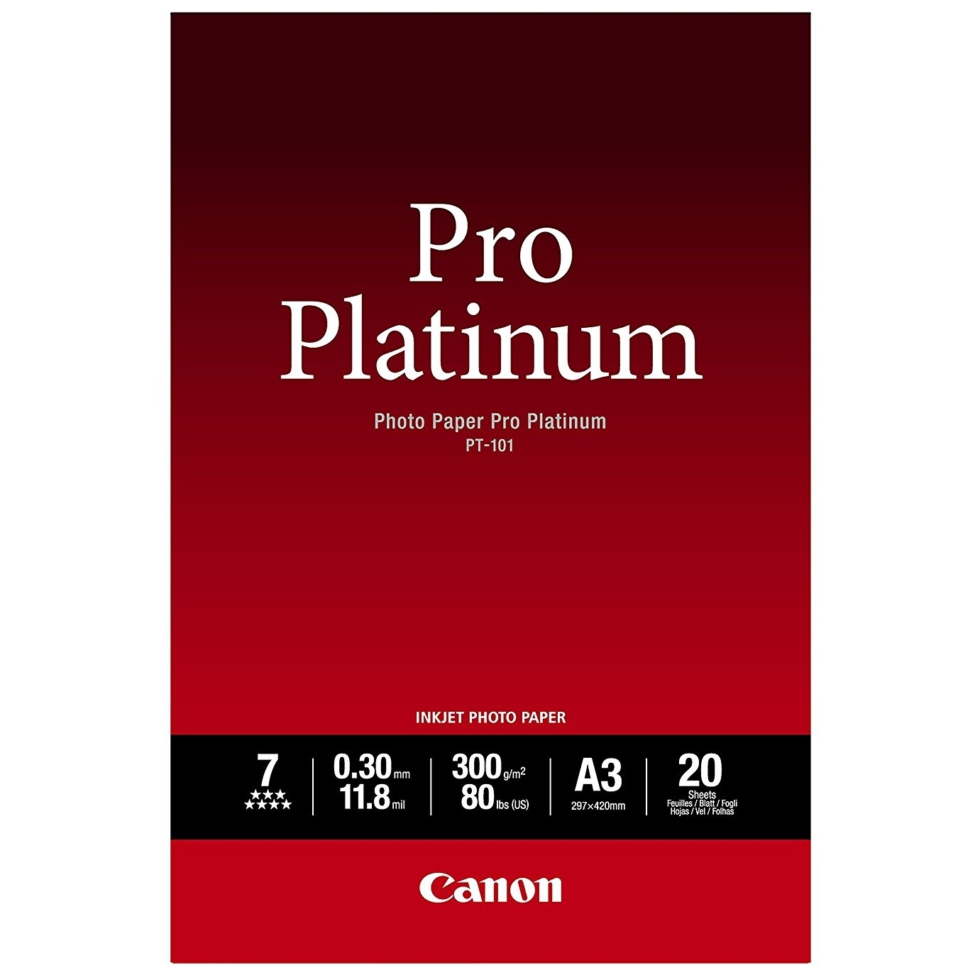 Original Canon PT-101 300gsm A3 Pro Platinum II Photo Paper - 20 Sheets (2768B017)