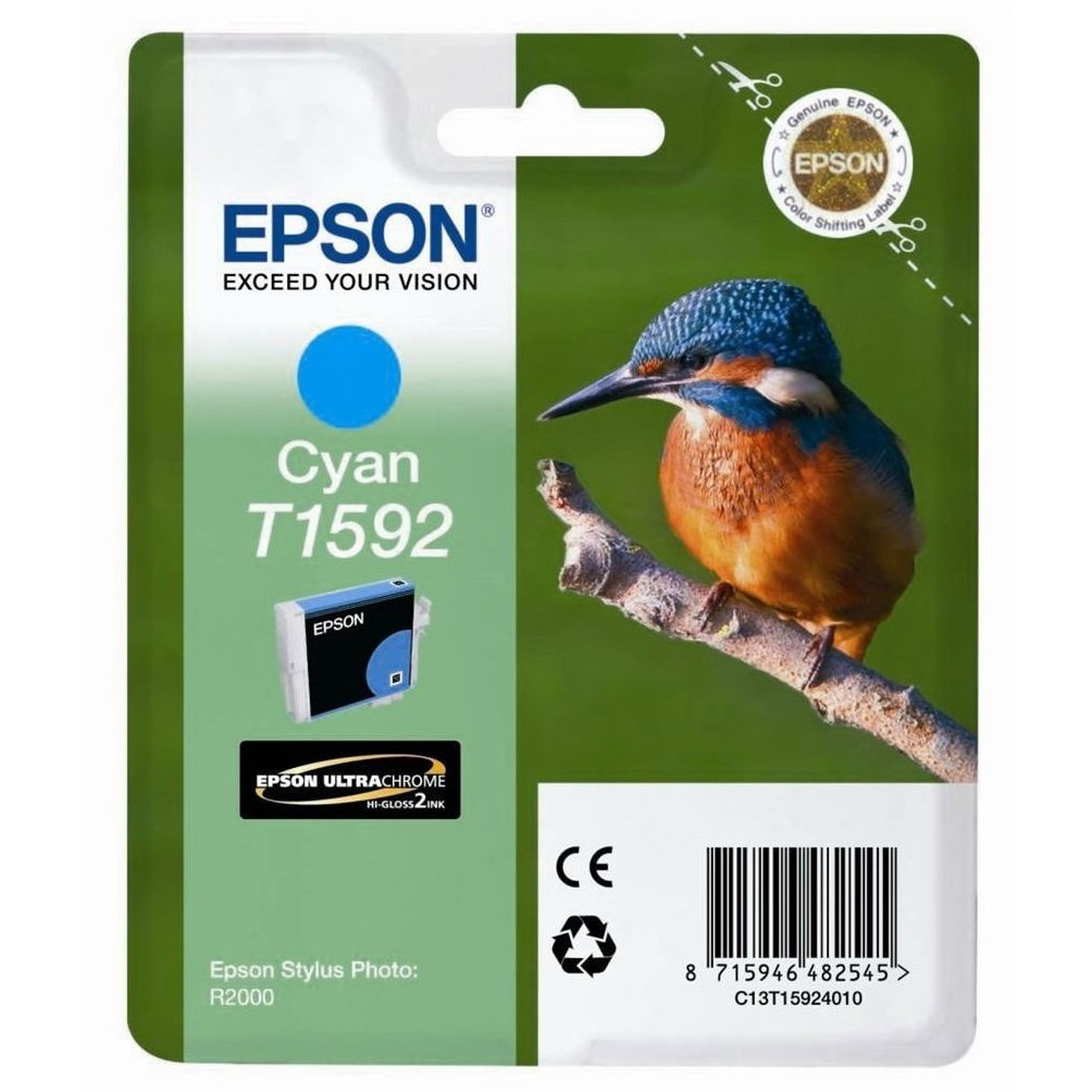 Original Epson T1592 Cyan Ink Cartridge (C13T15924010) Kingfisher
