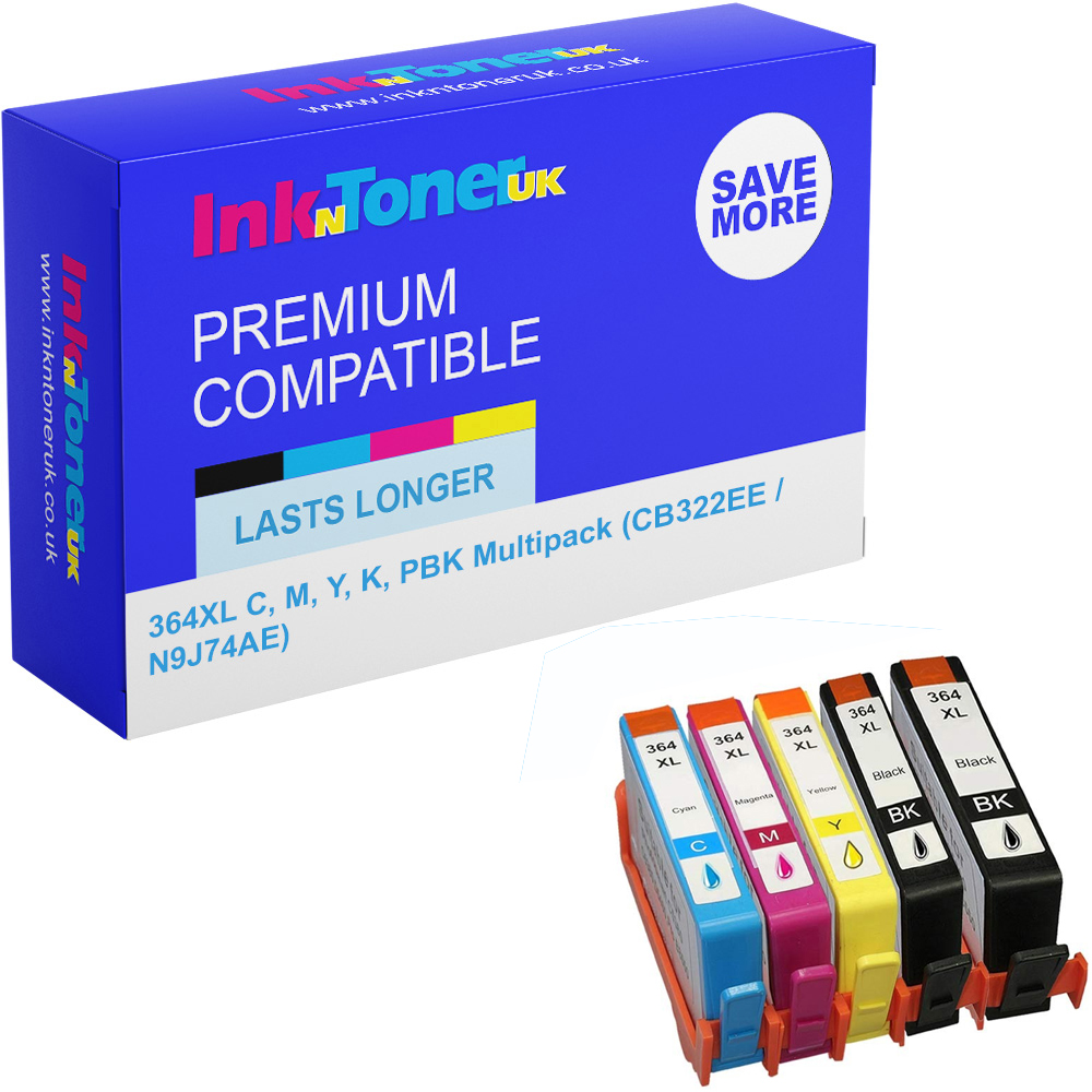 Premium Compatible HP 364XL C, M, Y, K, PBK Multipack Ink Cartridges (CB322EE / N9J74AE)