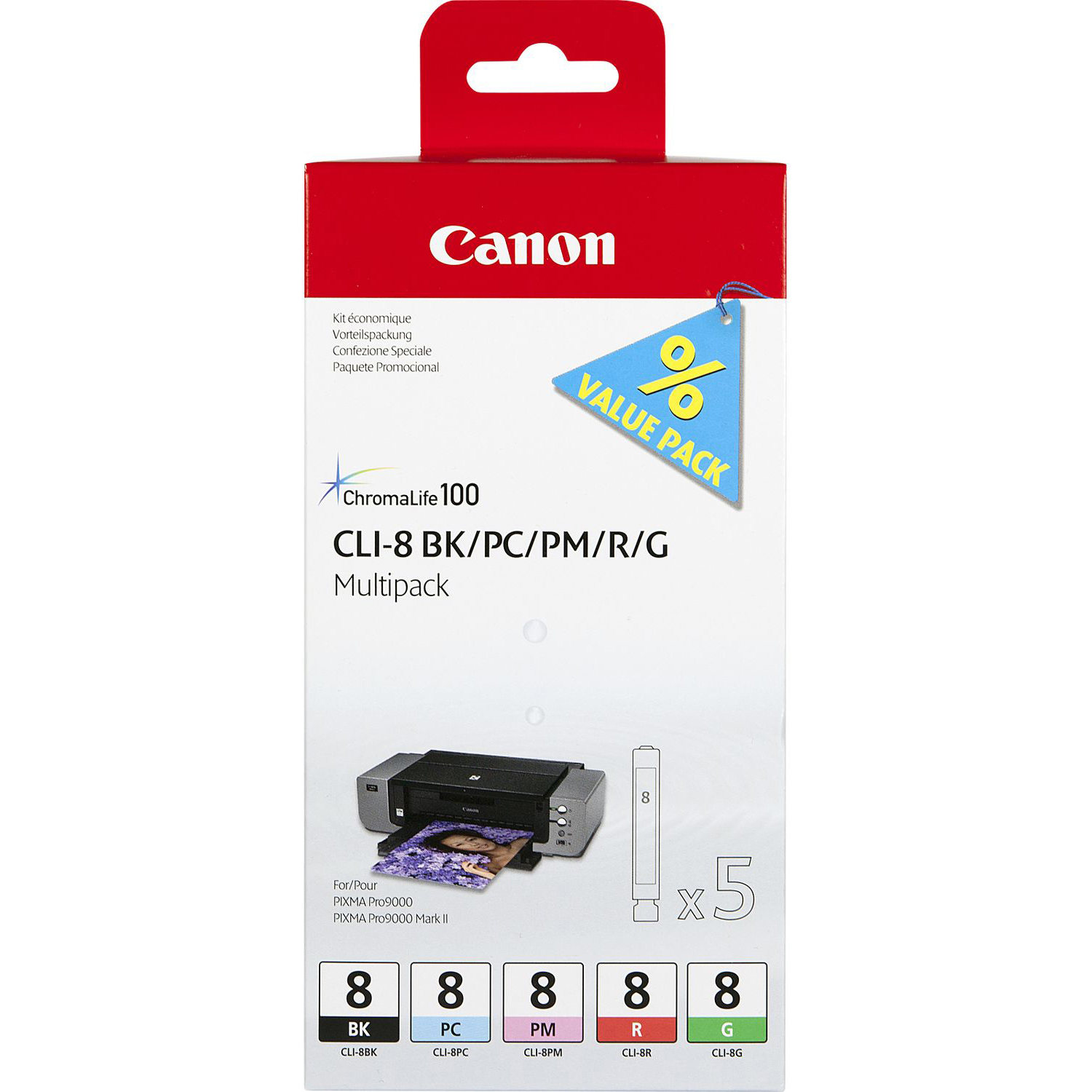 Original Canon CLI-8 BK, PC, PM, R, G Multipack Ink Cartridges (0620B027)