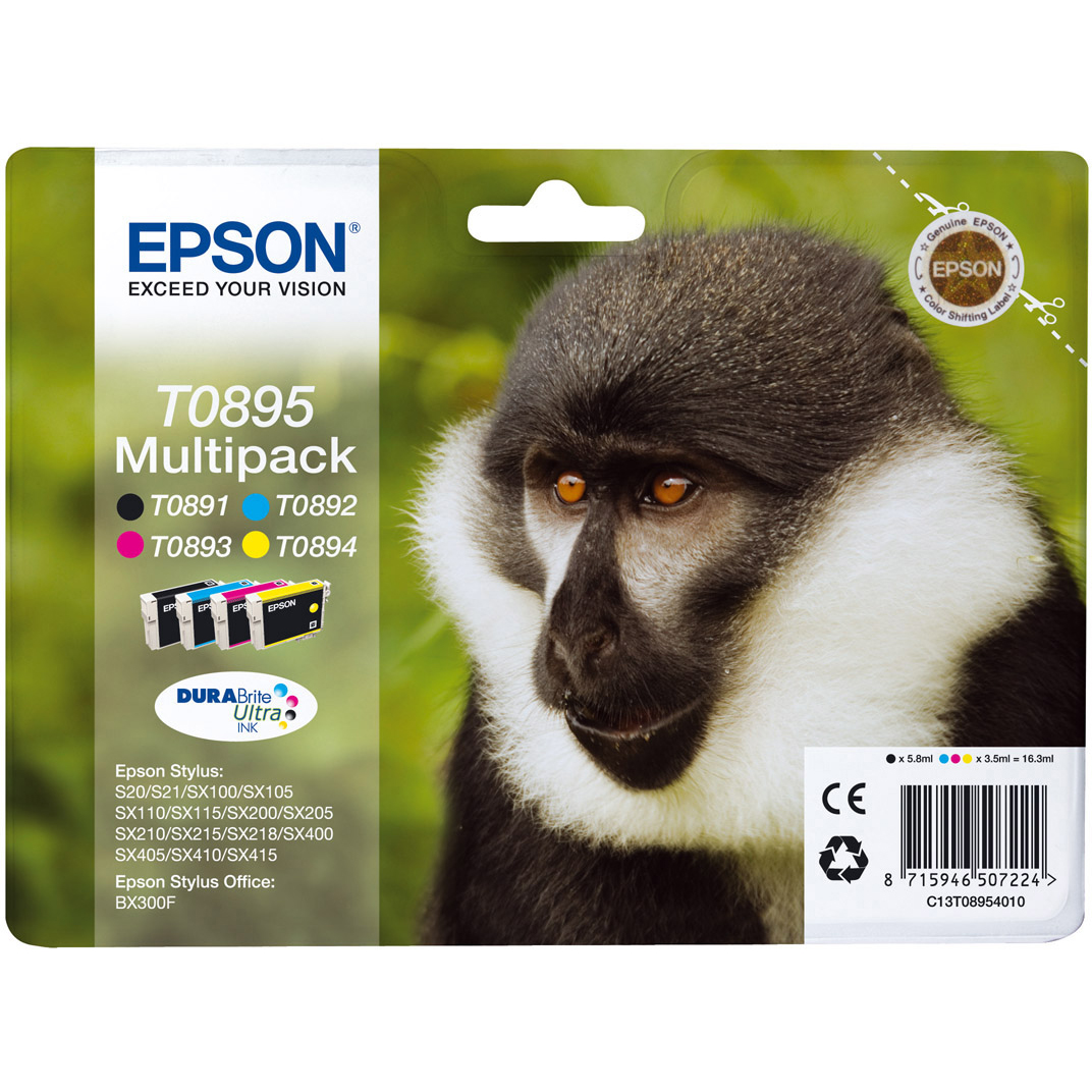 Original Epson T0895 CMYK Multipack Ink Cartridges (C13T08954010) Monkey
