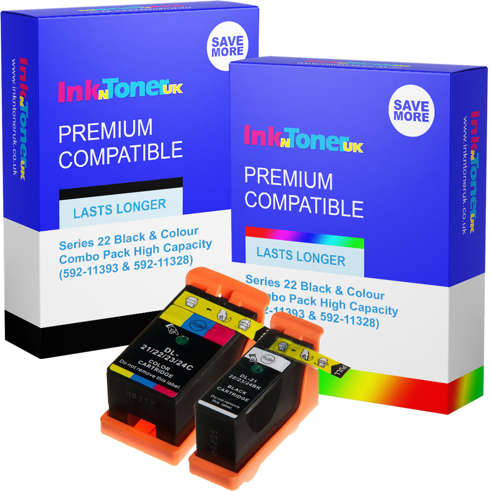 Premium Compatible Dell Series 22 Black & Colour Combo Pack High Capacity Ink Cartridges (592-11393 & 592-11328)
