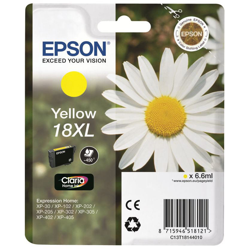 Original Epson 18XL Yellow High Capacity Ink Cartridge (C13T18144010) T1814 Daisy