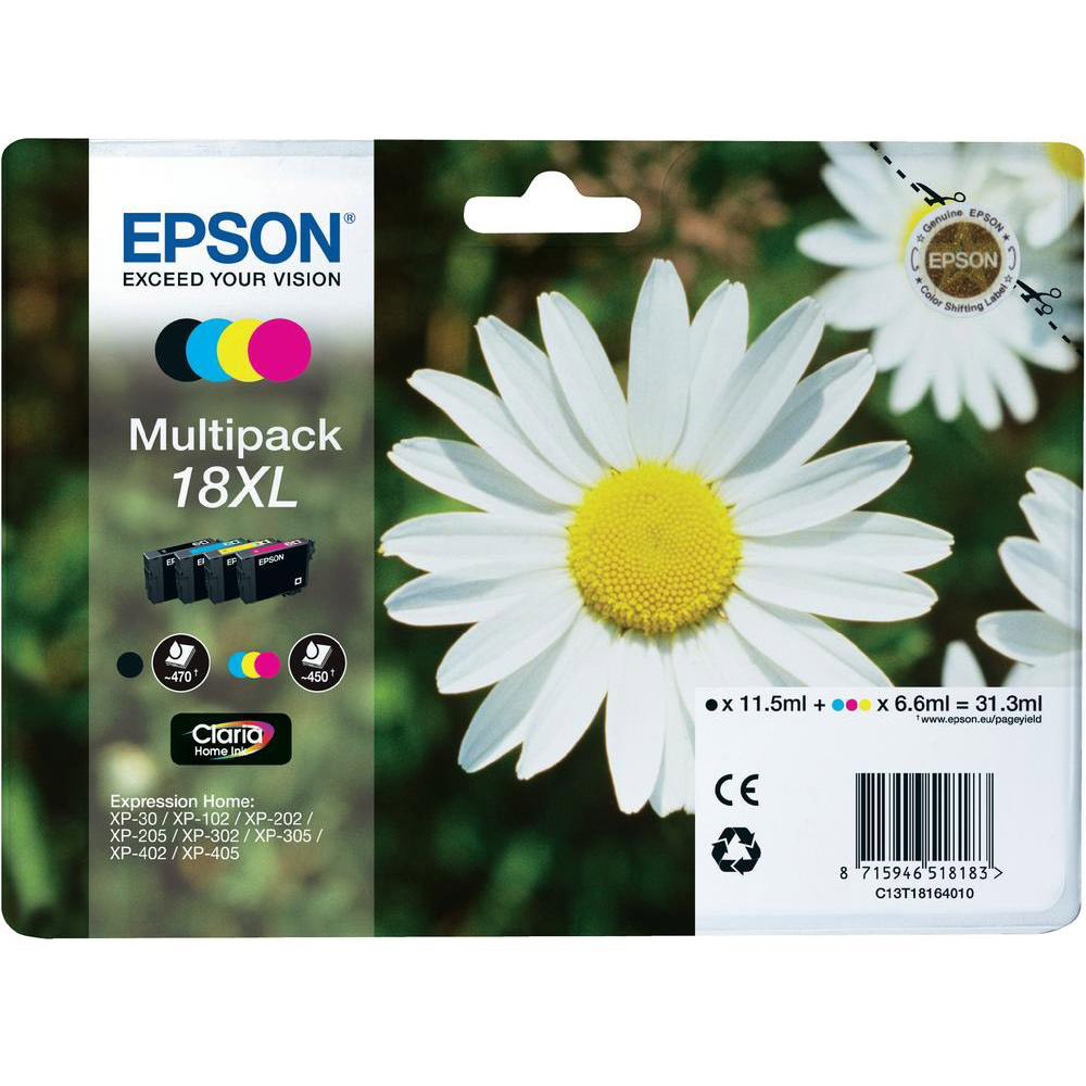Original Epson 18XL CMYK Multipack High Capacity Ink Cartridges (C13T18164010) T1816 Daisy