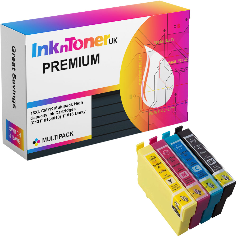 Premium Compatible Epson 18XL CMYK Multipack High Capacity Ink Cartridges (C13T18164010) T1816 Daisy