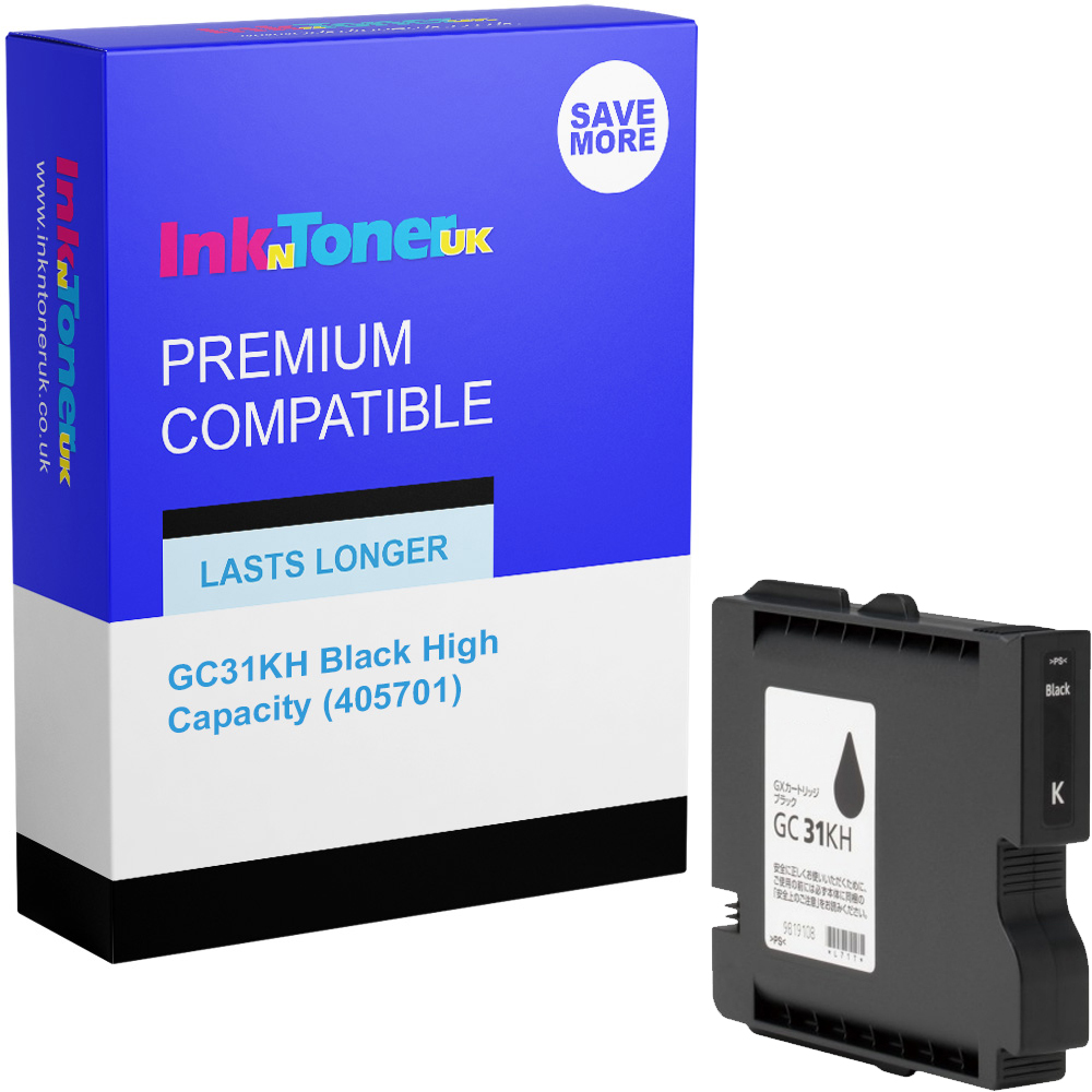 Premium Compatible Ricoh GC31KH Black High Capacity Gel Ink Cartridge (405701)