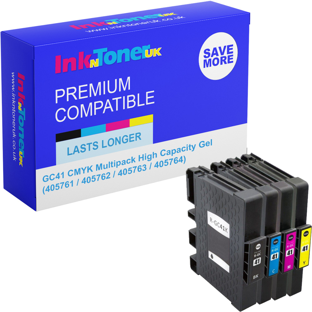 Premium Compatible Ricoh GC41 CMYK Multipack High Capacity Gel Ink Cartridges (405761 / 405762 / 405763 / 405764)