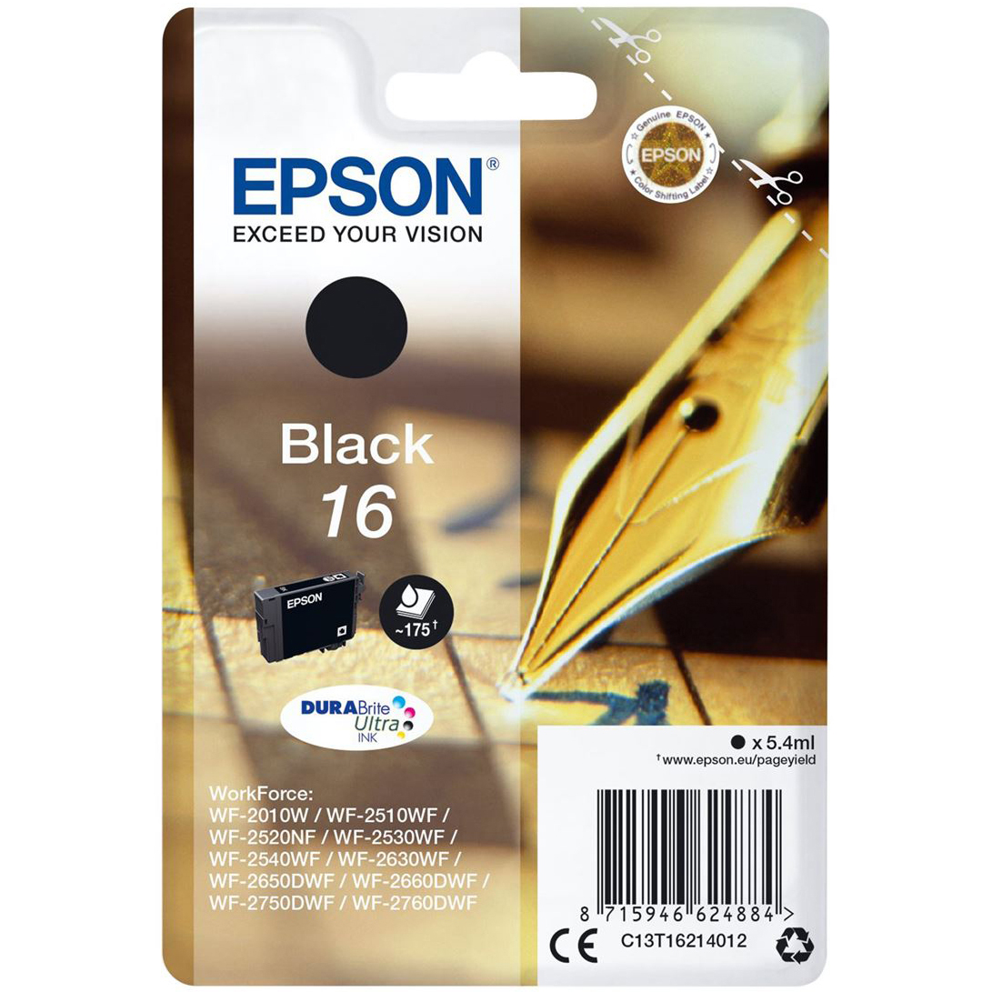 Original Epson 16 Black Ink Cartridge (C13T16214012) T1621 Pen and Crossword
