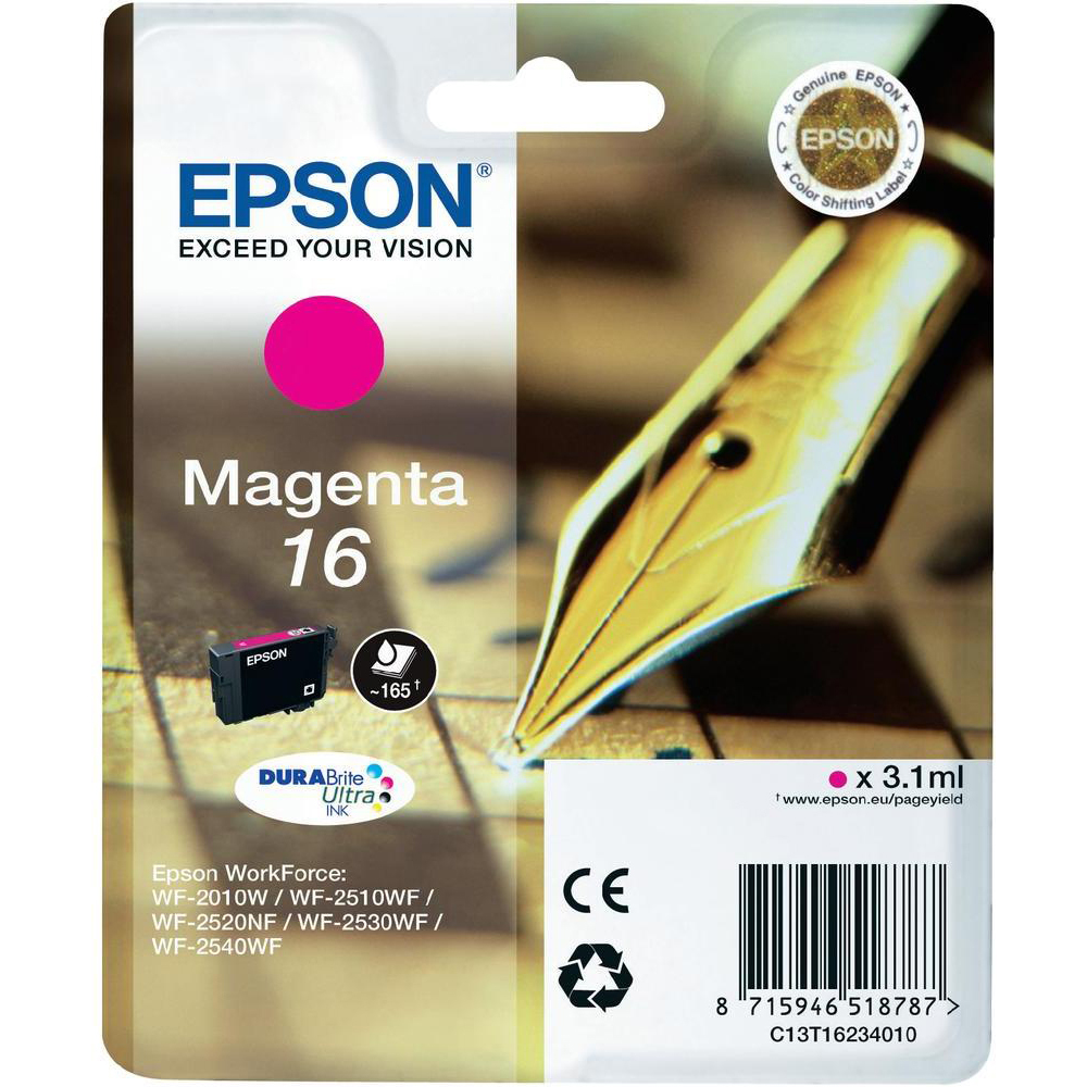 Original Epson 16 Magenta Ink Cartridge (C13T16234010) T1623 Pen and Crossword