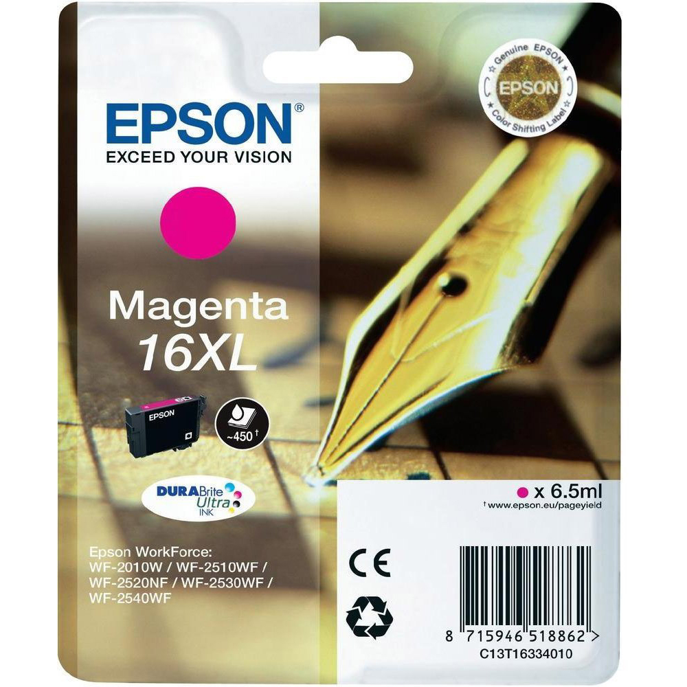 Original Epson 16XL Magenta High Capacity Ink Cartridge (C13T16334010) T1633 Pen and Crossword