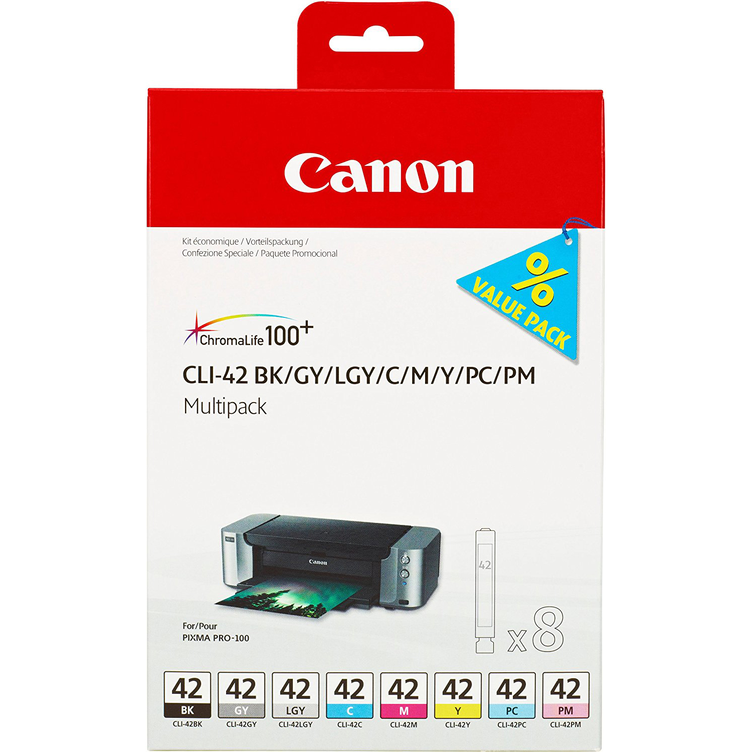 Original Canon CLI-42 C, M, Y, BK, PC, PM, GY, LGY Multipack Ink Cartridges (6384B010)
