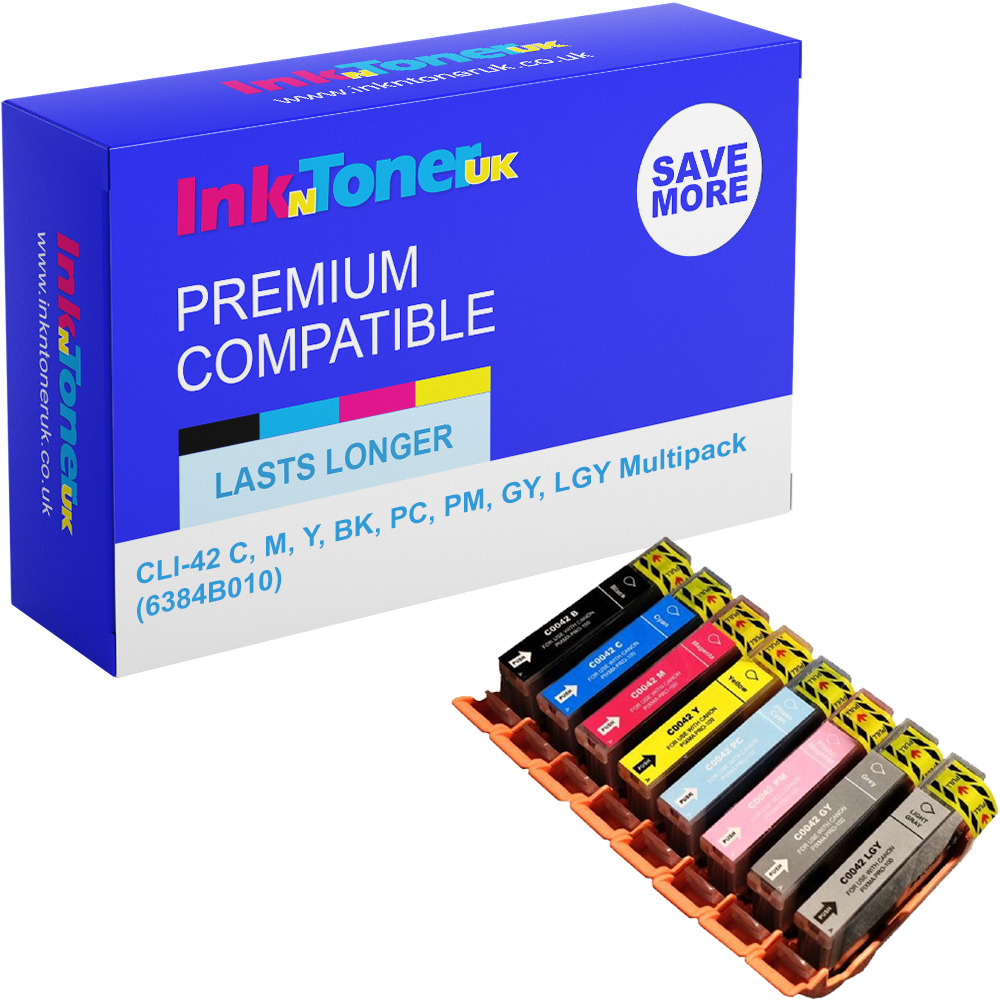 Premium Compatible Canon CLI-42 C, M, Y, BK, PC, PM, GY, LGY Multipack Ink Cartridges (6384B010)