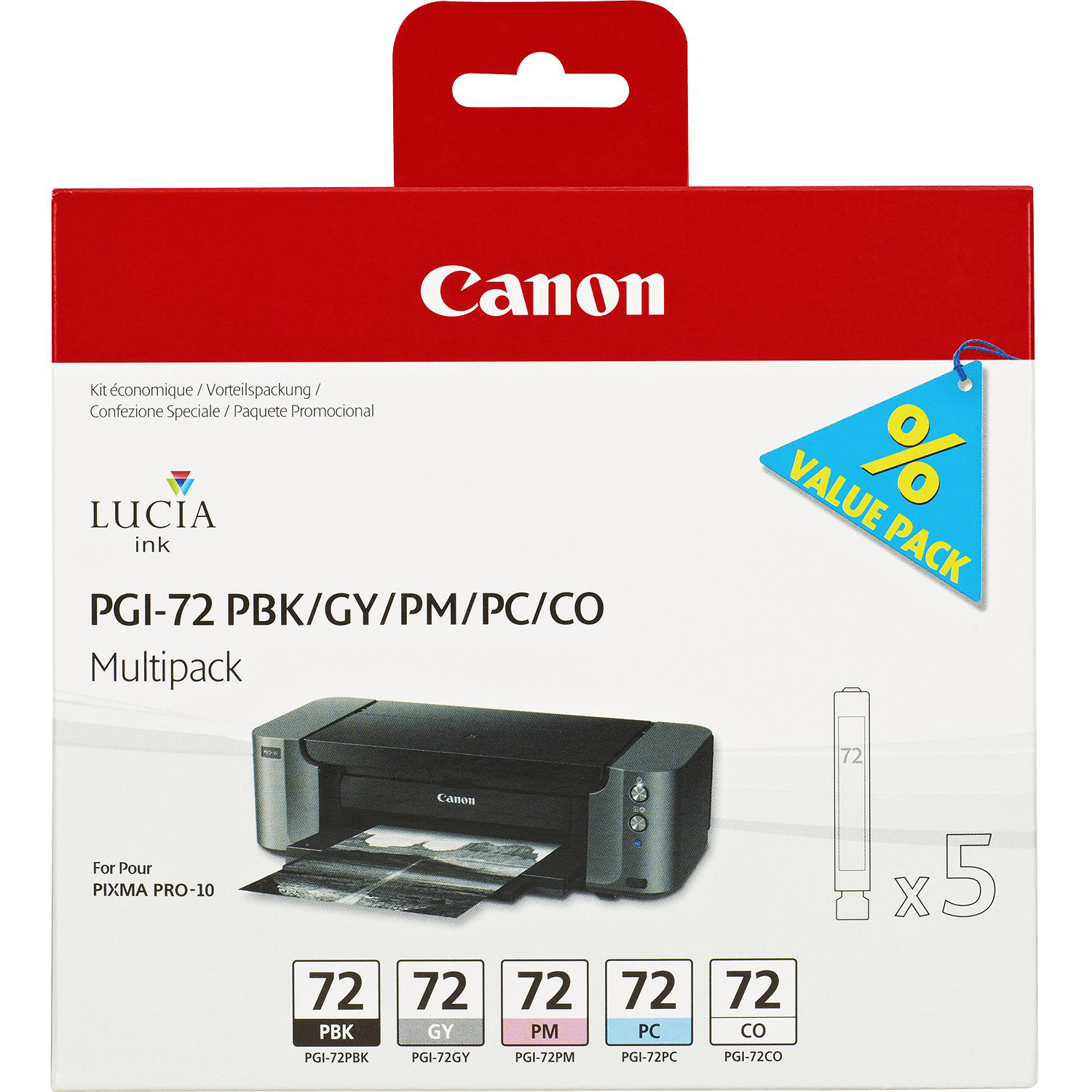 Original Canon PGI-72 PBK, GY, PM, PC, CO Multipack Ink Cartridges (6403B007)