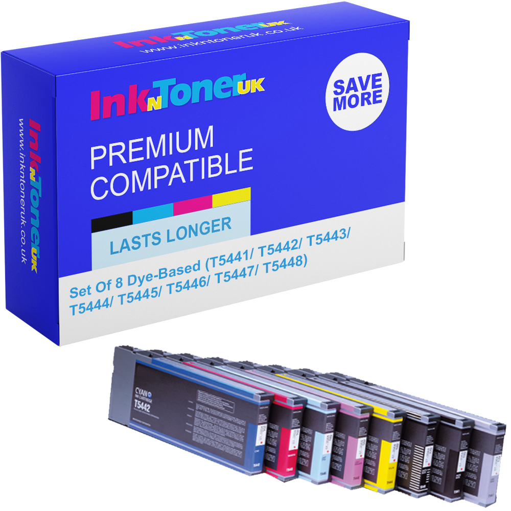 Premium Compatible Epson T544 Multipack Set Of 8 Dye-Based Ink Cartridges (T5441/ T5442/ T5443/ T5444/ T5445/ T5446/ T5447/ T5448)