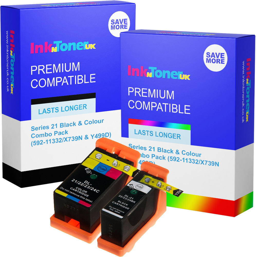 Premium Compatible Dell Series 21 Black & Colour Combo Pack Ink Cartridges (592-11332/X739N & Y499D)