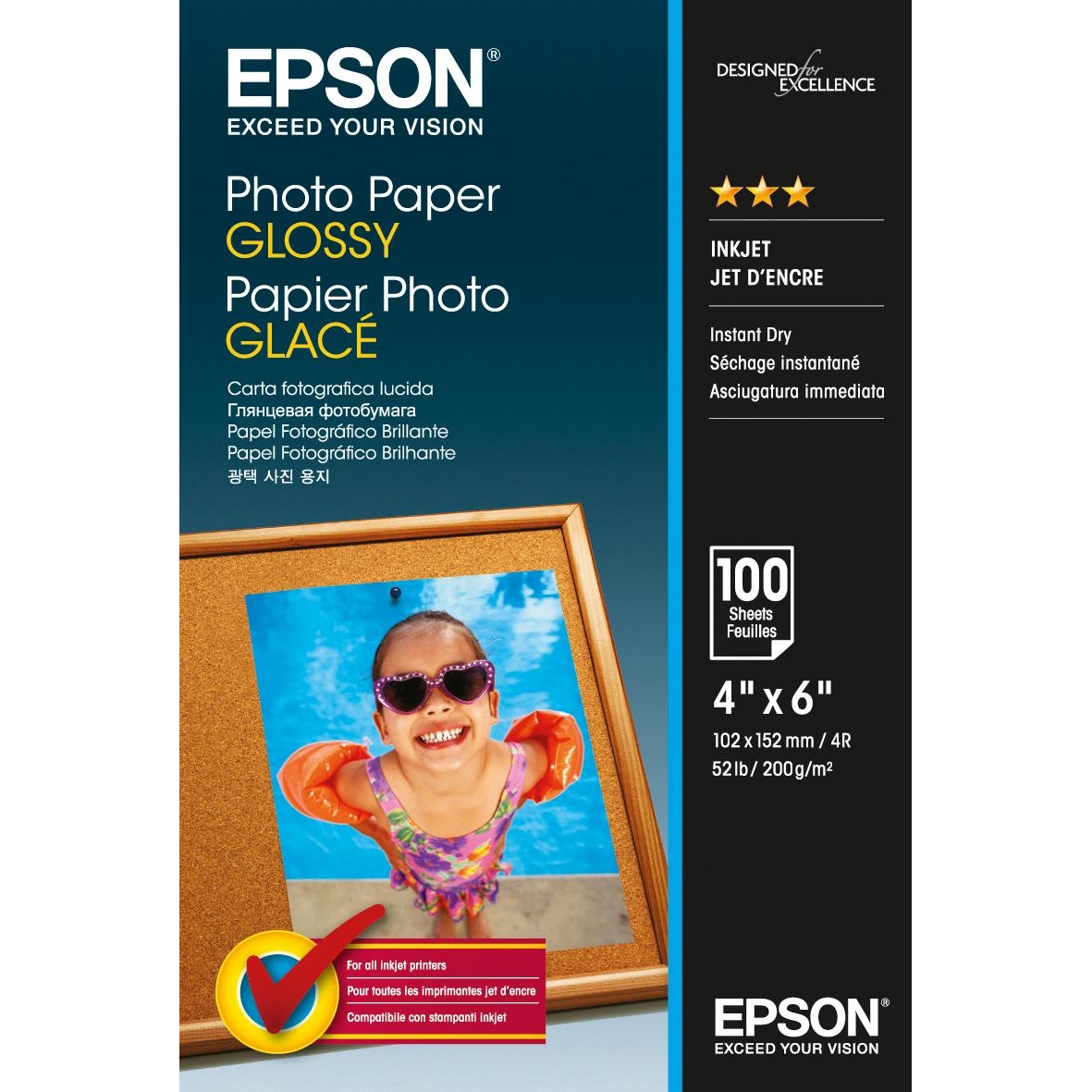 Original Epson S042548 200gsm A6 Photo Paper - 100 Sheets (C13S042548)