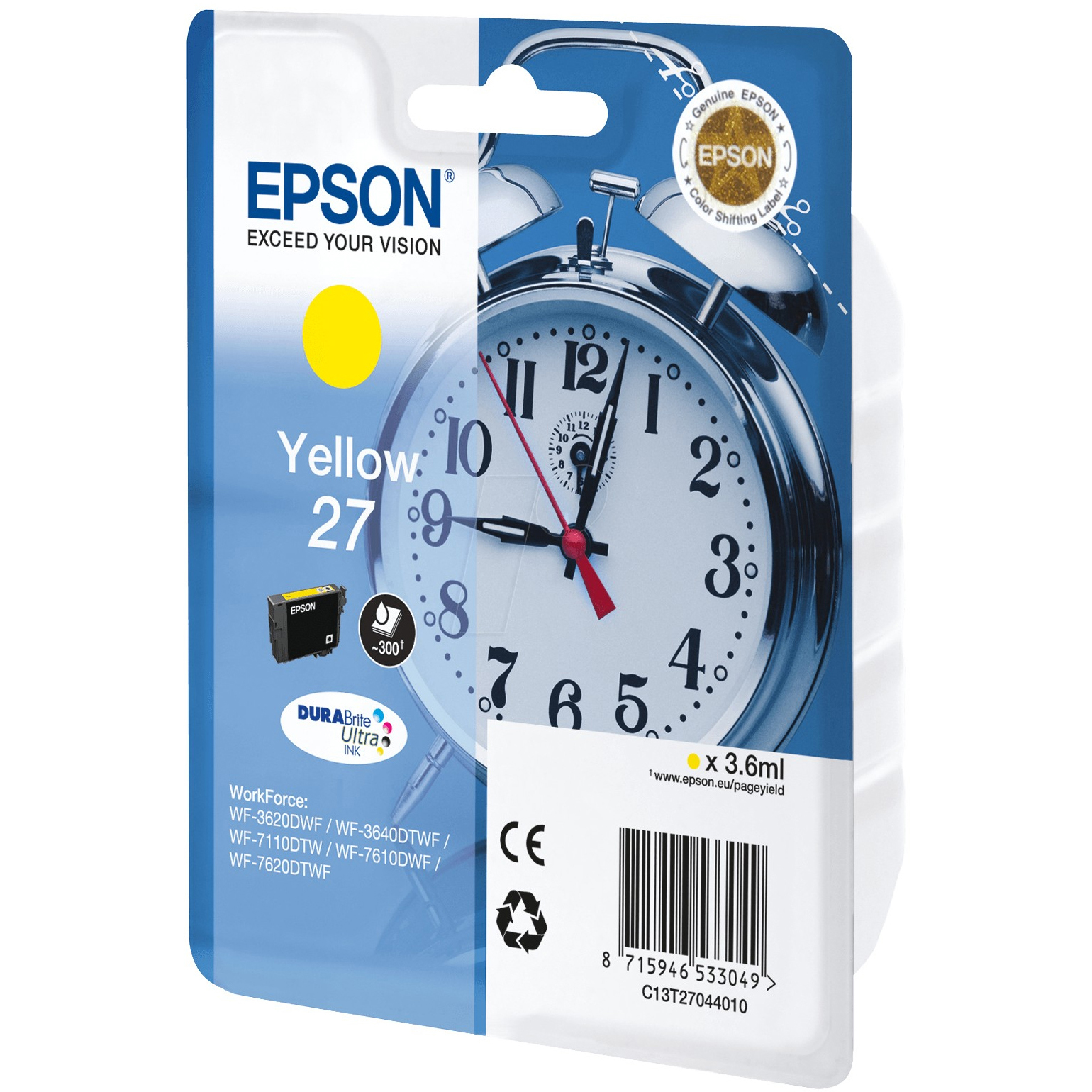 Original Epson 27 Yellow Ink Cartridge (C13T27044010) T2704 Alarm Clock