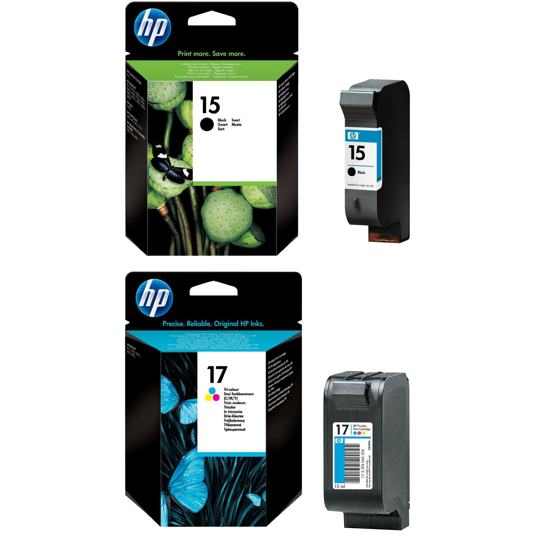 Original HP 15 / 17 Black & Colour Combo Pack Ink Cartridges (C6615DE & C6625AE)
