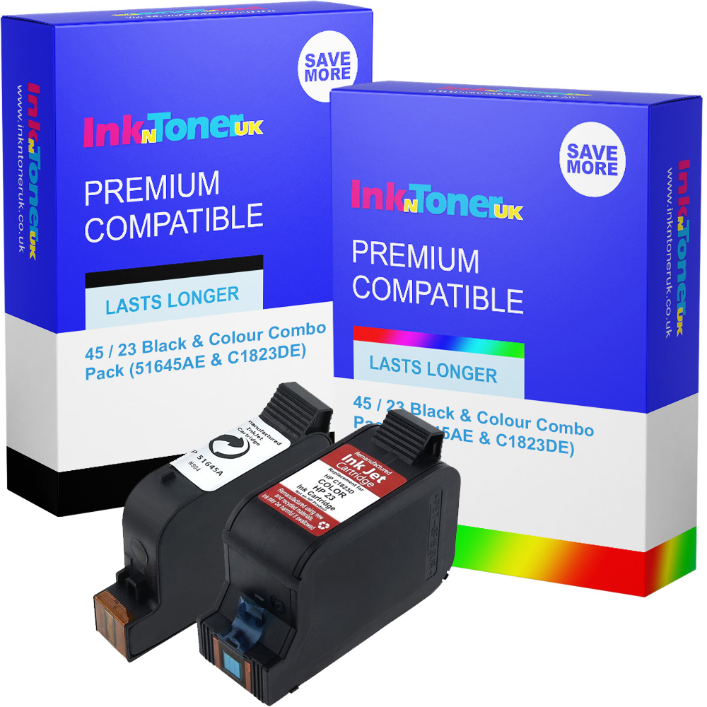 Premium Remanufactured HP 45 / 23 Black & Colour Combo Pack Ink Cartridges (51645AE & C1823DE)