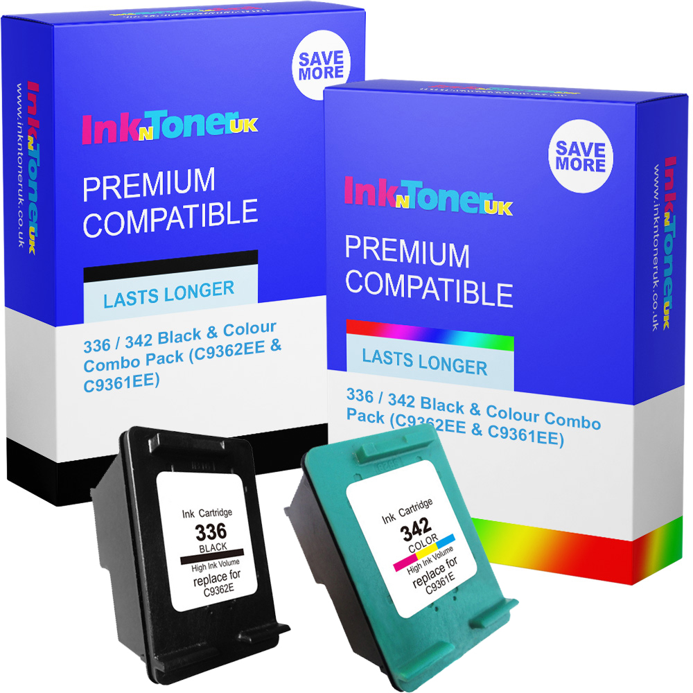 Premium Remanufactured HP 336 / 342 Black & Colour Combo Pack Ink Cartridges (C9362EE & C9361EE)