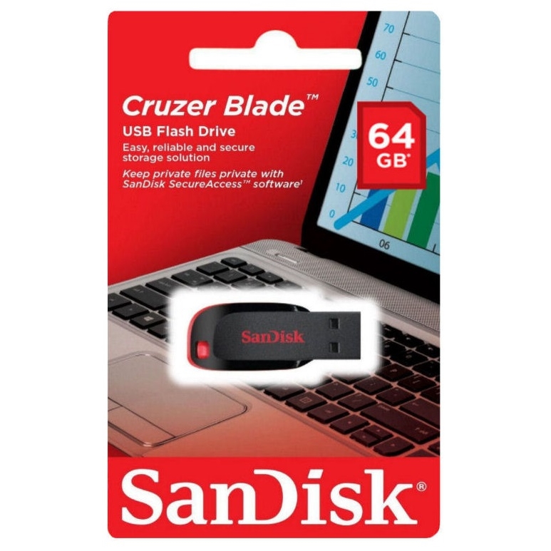 Original SanDisk Cruzer Blade 64GB USB 2.0 Flash Drive (SDCZ50-064G-B35)