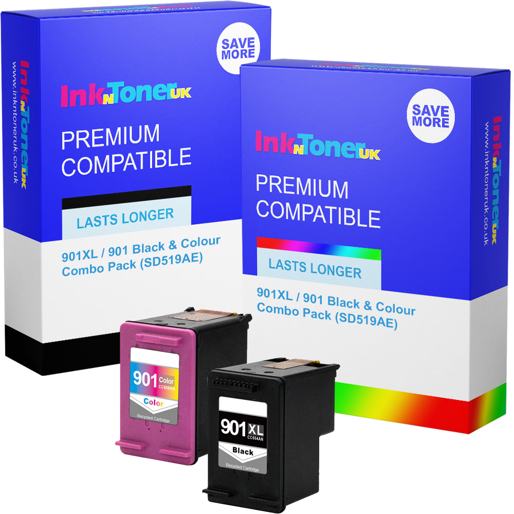 Premium Remanufactured HP 901XL / 901 Black & Colour Combo Pack Ink Cartridges (SD519AE)