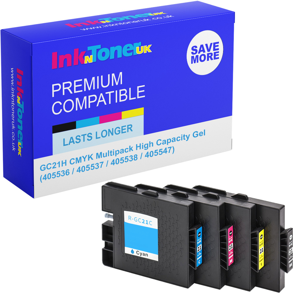 Premium Compatible Ricoh GC21H CMYK Multipack High Capacity Gel Ink Cartridges (405536 / 405537 / 405538 / 405547)