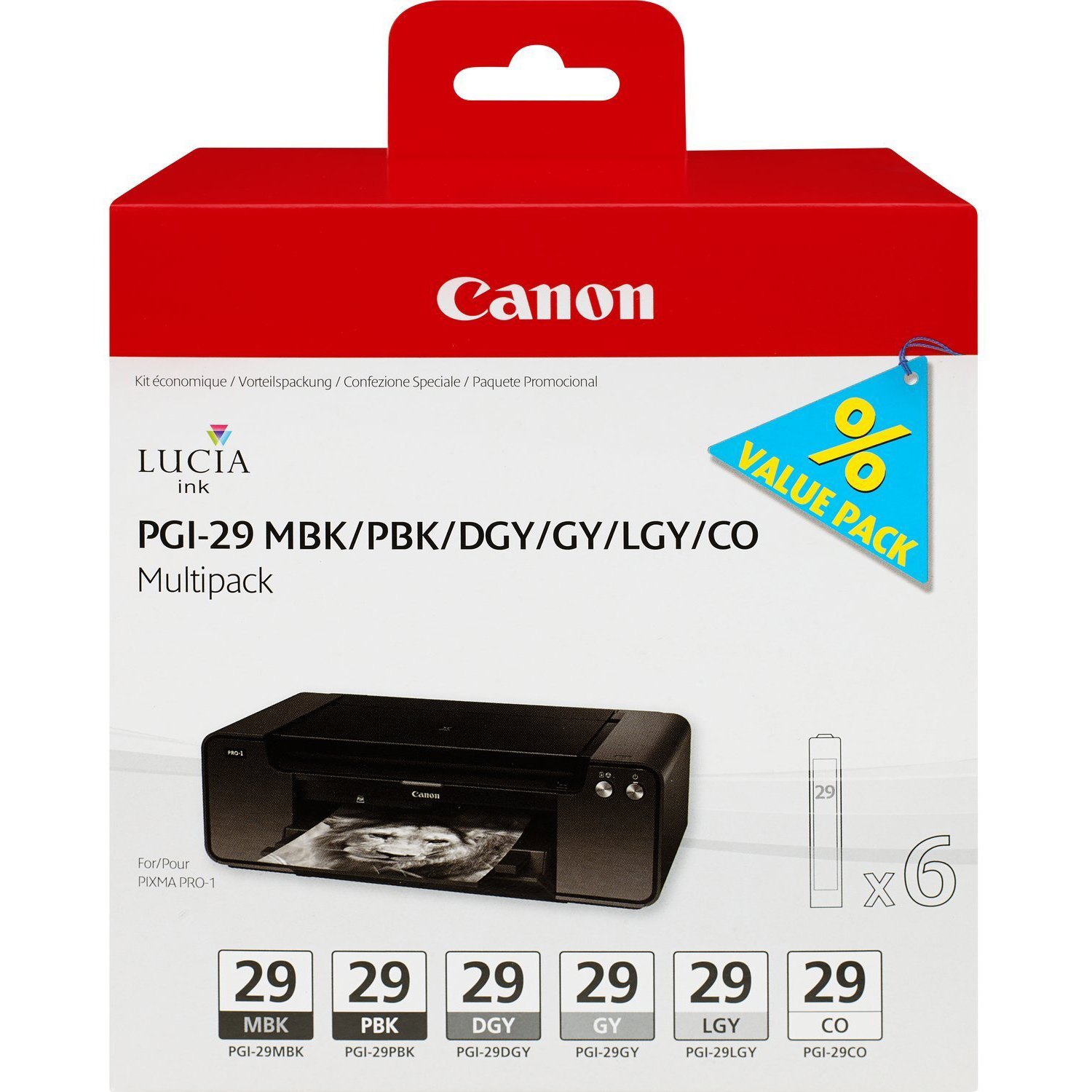 Original Canon PGI-29 MBK, PBK, DGY, GY, LGY, CO Multipack Ink Cartridges (4868B018)