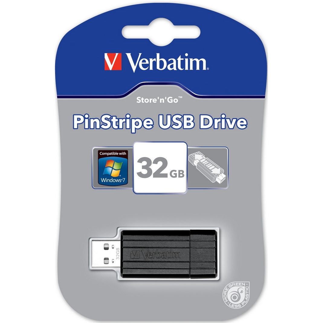 Original Verbatim Black PinStripe 32GB USB 2.0 Flash Drive (49064)