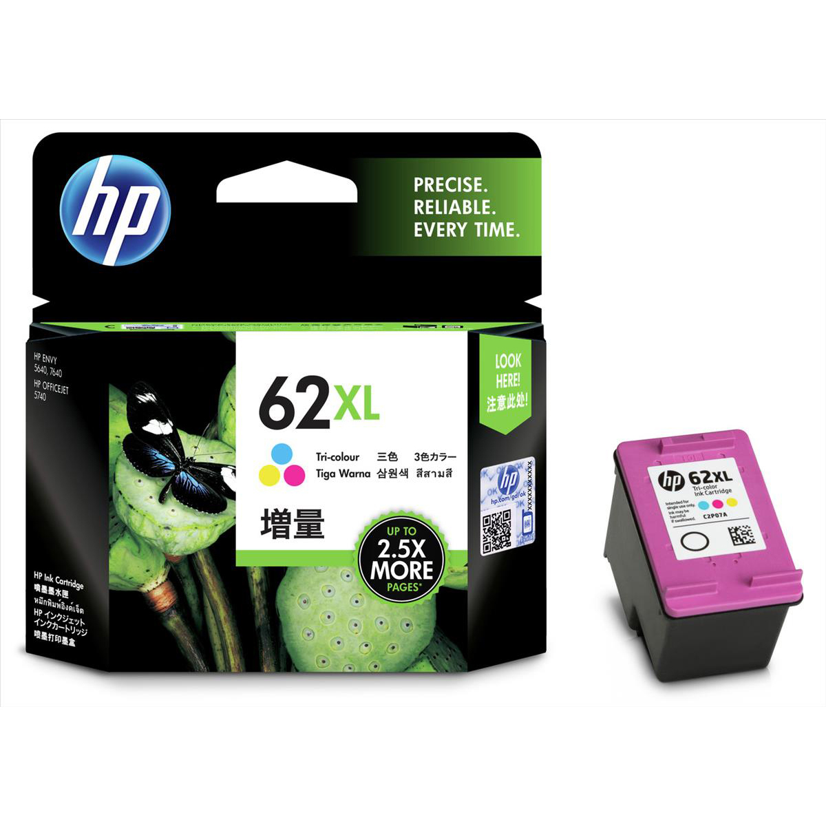 Original HP 62XL Colour High Capacity Ink Cartridge (C2P07AE)