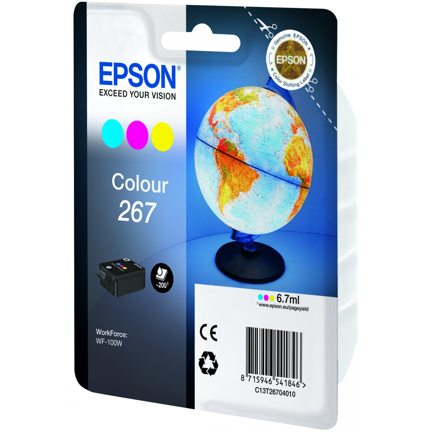 Original Epson 267 Colour Ink Cartridge (C13T26704010) T2670 Globe