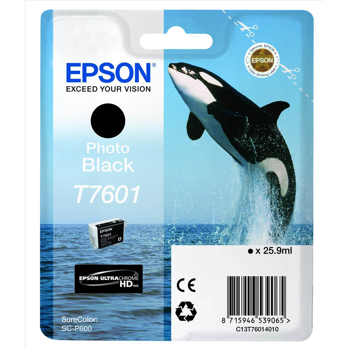 Original Epson T7601 Photo Black Ink Cartridge (C13T76014010) Killer Whale