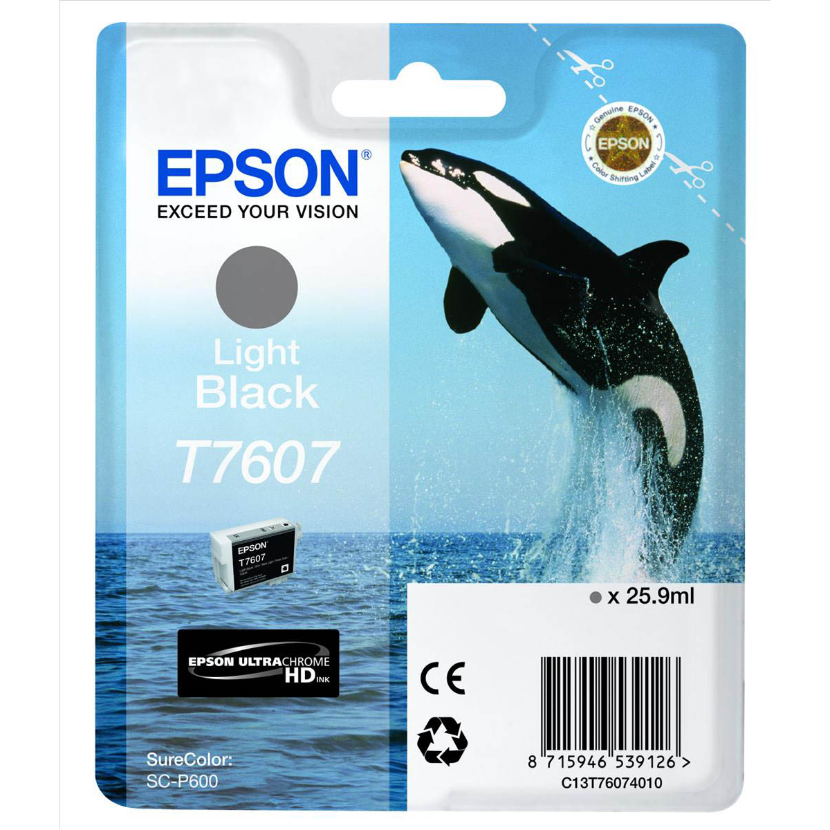 Original Epson T7607 Light Black Ink Cartridge (C13T76074010) Killer Whale